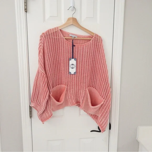 Tempo Paris Coral Knit Sweater with Pockets - Picture 1 of 3